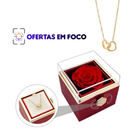 Colar DuoHeart com Rosa Eterna – Presente Romântico com Caixa Rotativa Luxo
