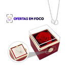 Colar DuoHeart com Rosa Eterna – Presente Romântico com Caixa Rotativa Luxo