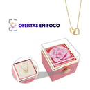 Colar DuoHeart com Rosa Eterna – Presente Romântico com Caixa Rotativa Luxo