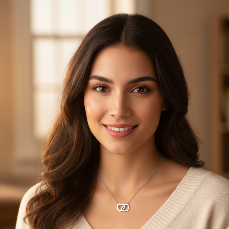 Colar DuoHeart com Rosa Eterna – Presente Romântico com Caixa Rotativa Luxo